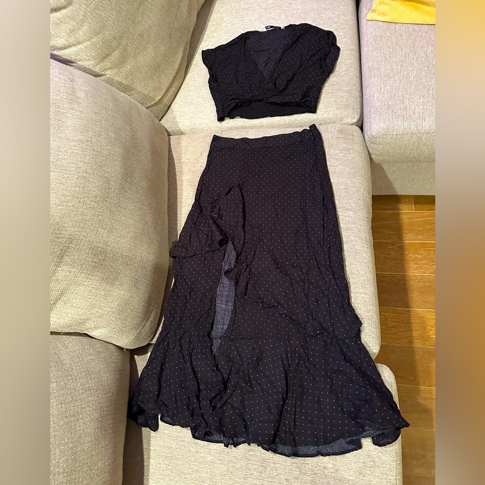 Zara Black Polka Dot Two-Piece Skirt Set